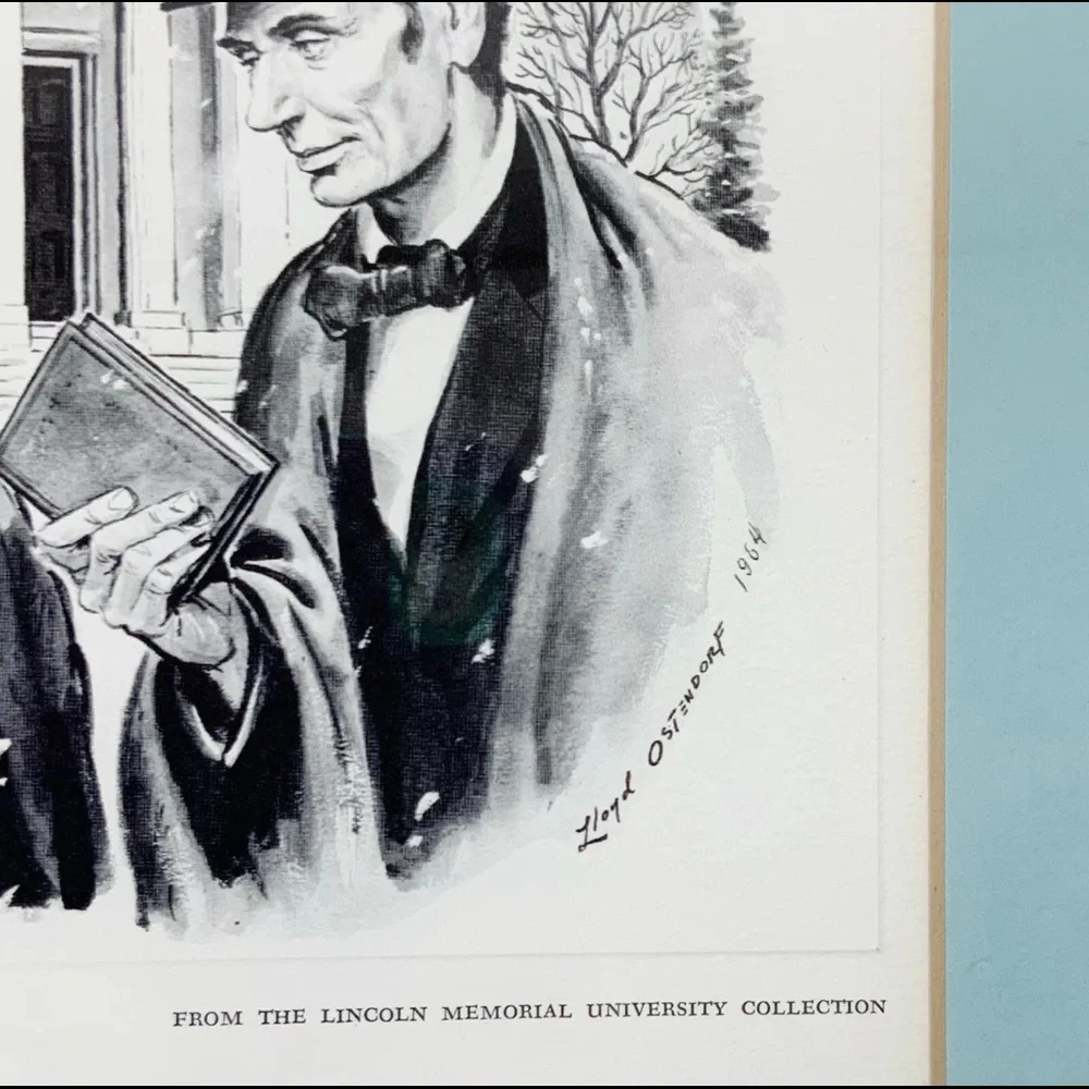 Vintage Lloyd Ostendorf 1964 Abraham Lincoln RARE Print Illinois Church Snow